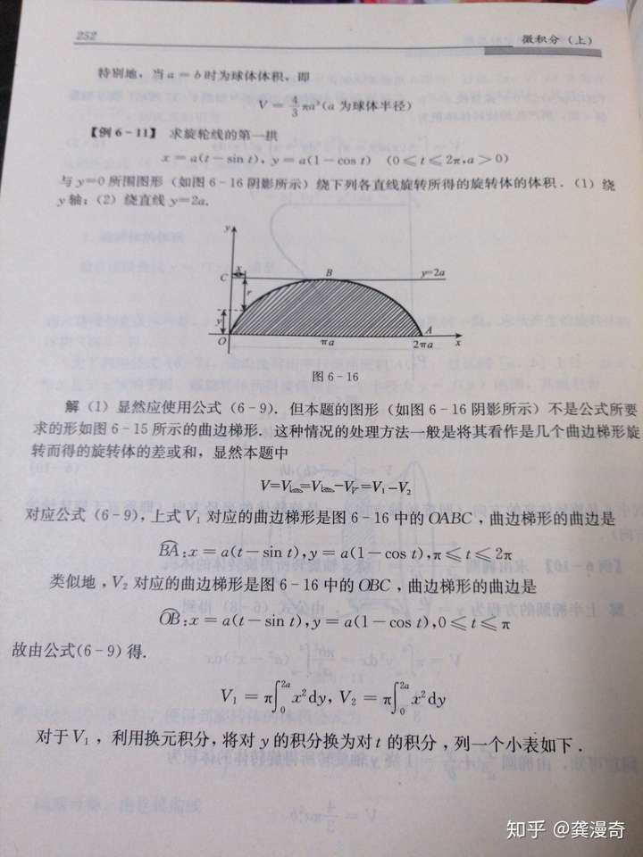 摆线的一拱绕y2a和绕x轴旋转得到的体积一样吗