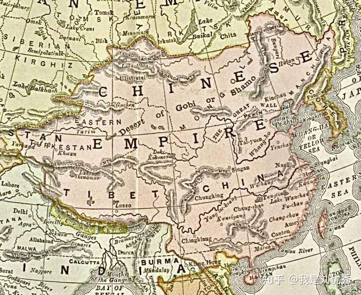 时期西方绘制的中国地图,称呼不是清朝而是chinese empire(中华帝国)