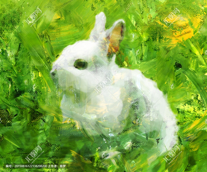 有没有蓝底白兔子的油画壁纸?