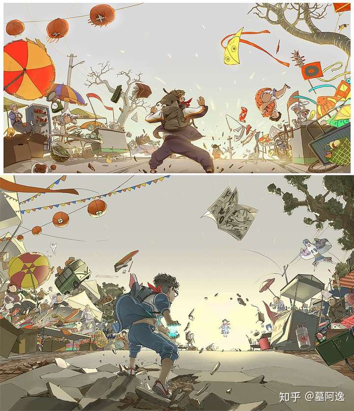 请问有谁有关于校园风的插画,下课时的场景?