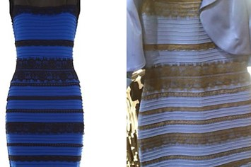 这是一条 蓝黑裙子在照相机不正确的白平衡拍摄下呈现出 棕黄和淡蓝色