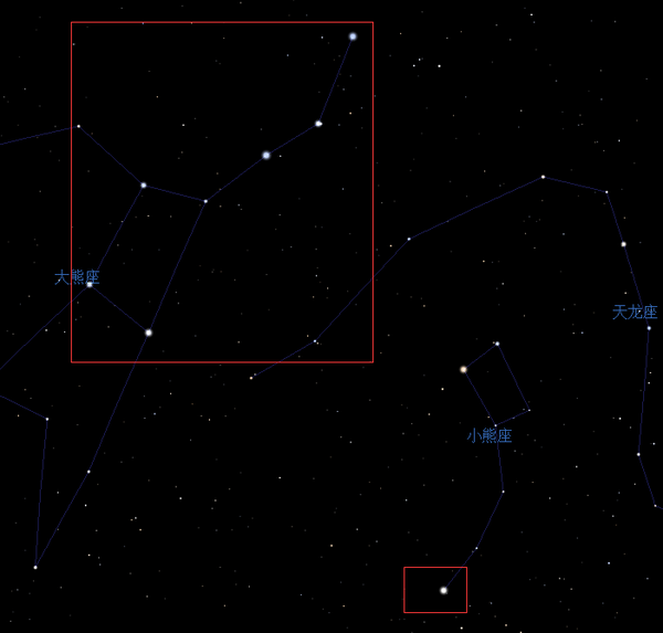 上面这是北斗七星和北极星,很好找,向北抬头30度左右就看到了; 接下来