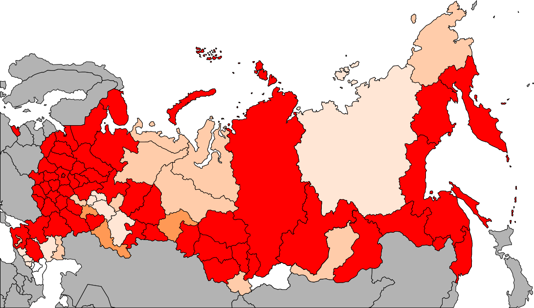 克里米亚),是2010年的俄罗斯各地区俄罗斯族占比的地图,红色代表