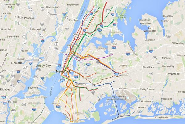纽约mta地铁实际图,谷歌地图