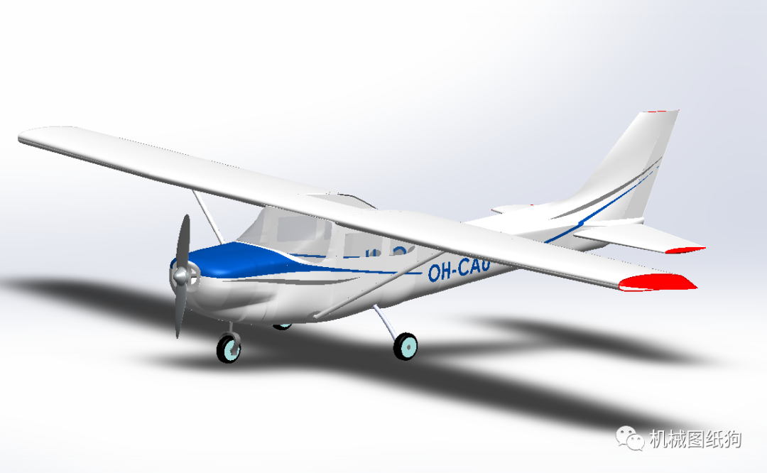 飞行模型cessna172小型飞机简易模型3d图纸solidworks设计