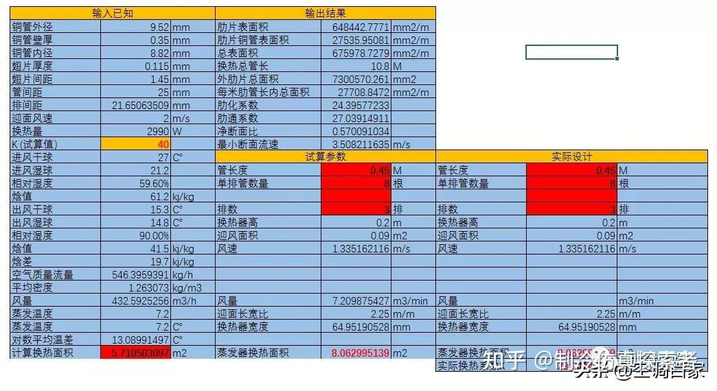 冷凝器设计参数:把计算结果参数输入到coildesigner去