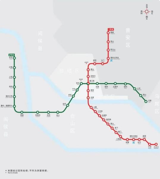 福州地铁运营线路共有2条,分别为福州地铁1号线,福州地铁2号线,运营