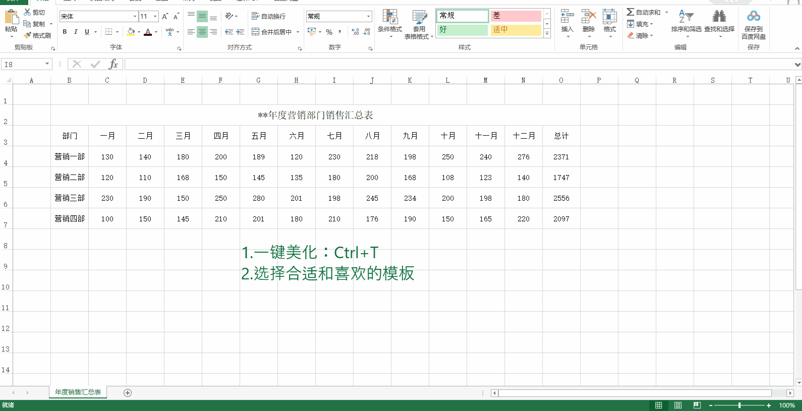 选中目标表格区域,使用快捷键【ctrl t】,弹出创建表,确定表数据的