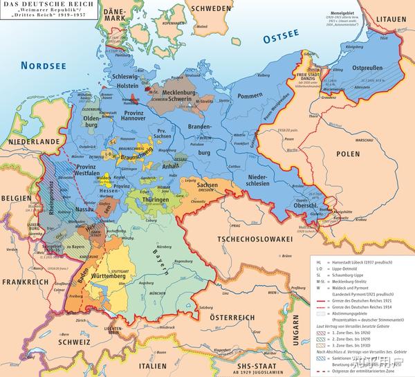 浅黄色部分为普法战争后法国割让的阿尔萨斯及洛林,由北德意志的22个