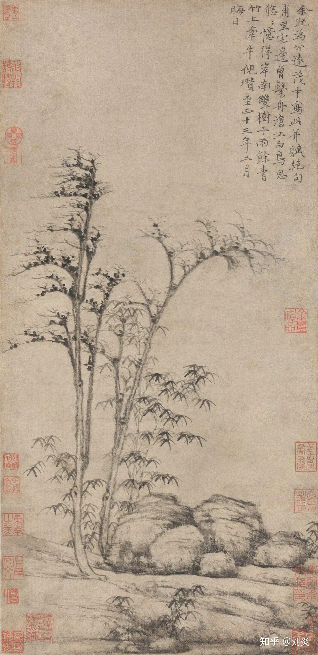 倪瓒 六君子图上海博物馆藏《六君子图》,是最能代表倪瓒画风的传世
