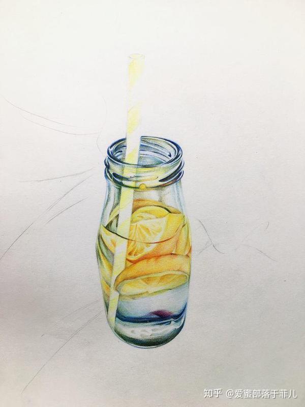 透明玻璃瓶怎么画?柠檬水,彩铅教程