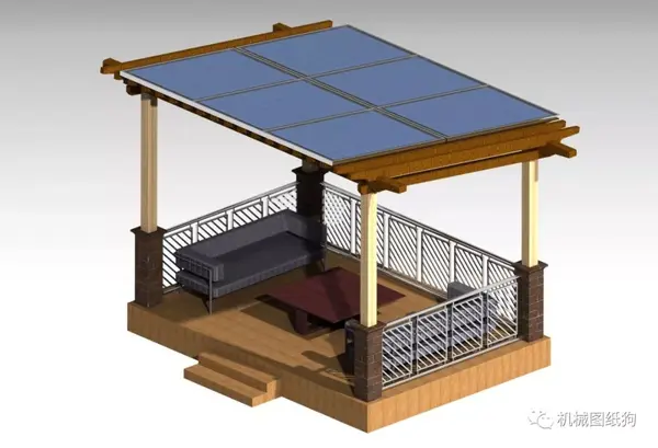 【生活艺术】户外太阳能板休闲亭子模型3d图纸 stp格式