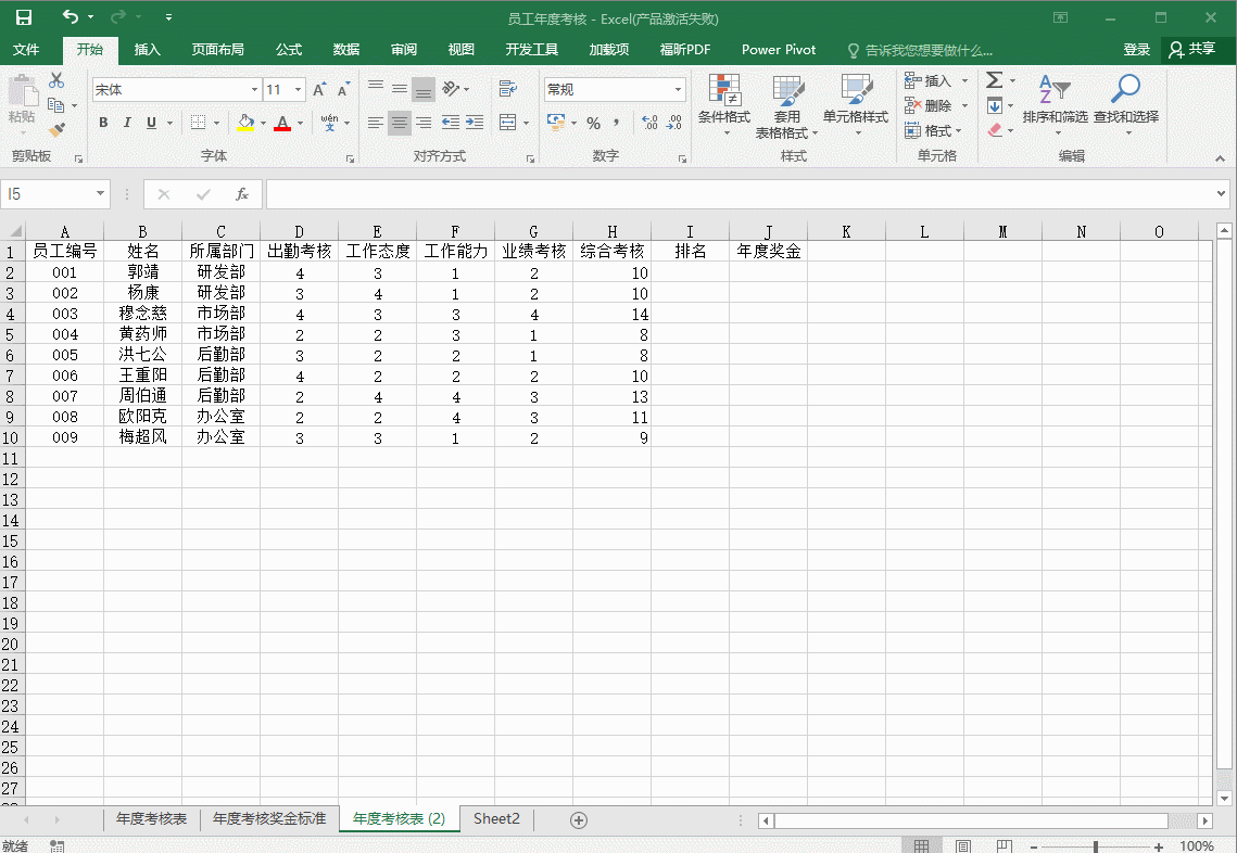 excel图表技巧做一张员工年度考核表的步骤