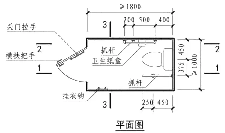 无障碍厕位应方便乘轮椅者到达和进出,尺寸宜做到2000mm×1500mm,不应