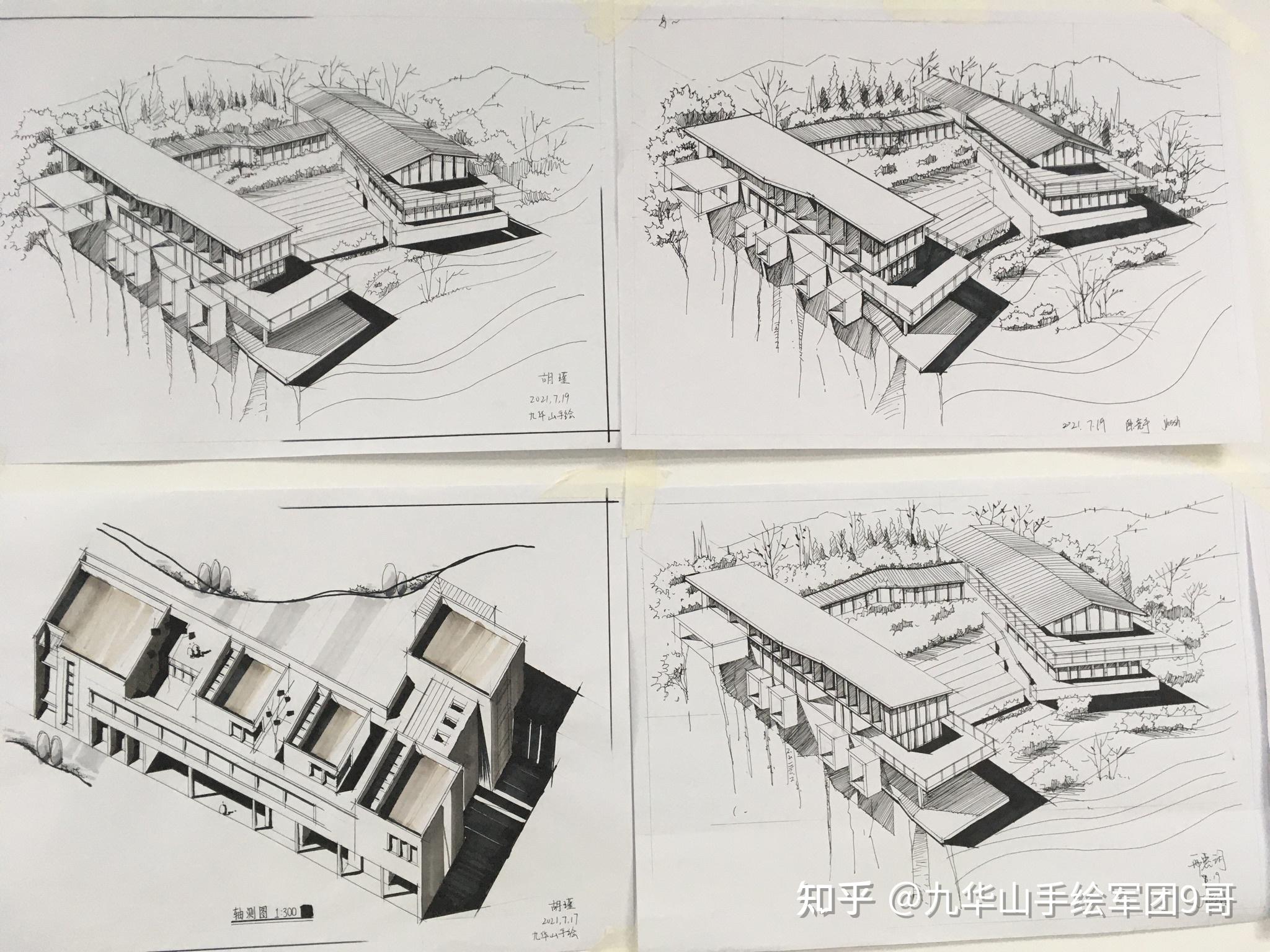 九华山手绘军团暑假建筑考研学员作业墙每天进步一点点