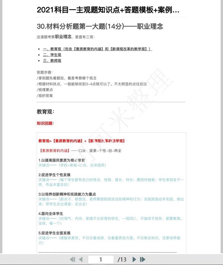 教资综合素质材料题必背答题知识点 万能答题模板在这里,两大题接近