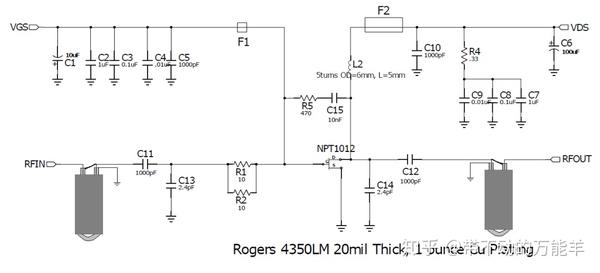 macom npt1012b 30-512mhz应用下的电路,其负反馈电路应用的是rc串联