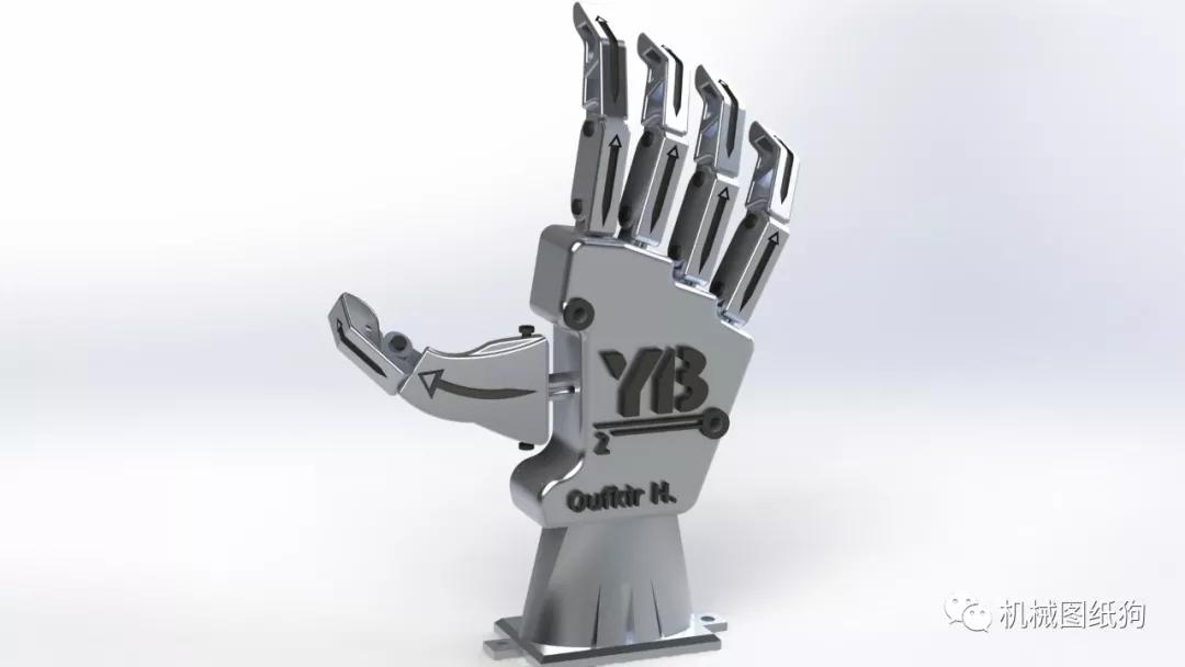 【机器人】yb2机械手掌简易结构3d图纸 solidworks设计
