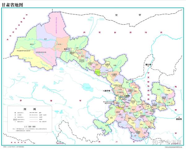 甘肃省行政与水系地图