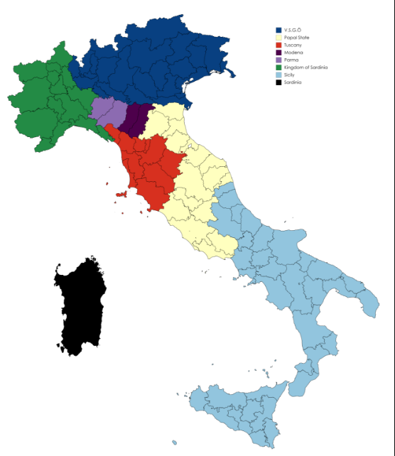 四,新国家  伦巴底-威尼西亚王国:意大利语:regno lombardo-veneto