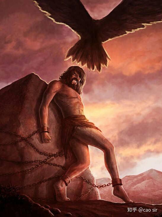 普罗米修斯因为盗天火到人间,被宙斯锁在高加索山,并派鹫鹰每天啄食他