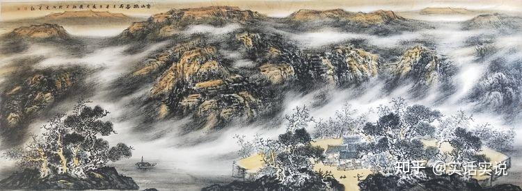 《云山溪远》68x180《古韵新雨》180x200现居北京,焦墨云雾山水画院