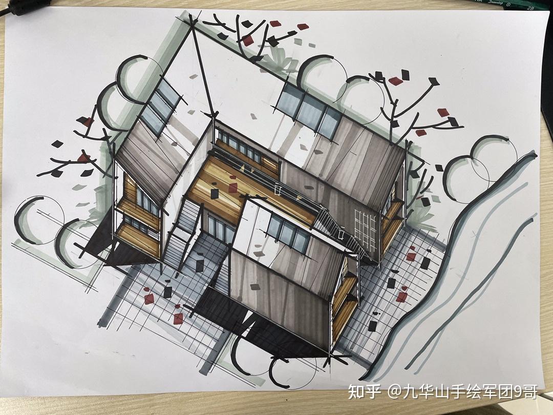 九华山手绘军团暑假建筑考研学员作业墙每天进步一点点