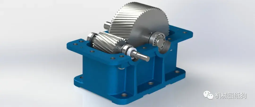差减变速器gearboxreducer一级斜齿轮减速齿轮箱3d图纸solidworks设计