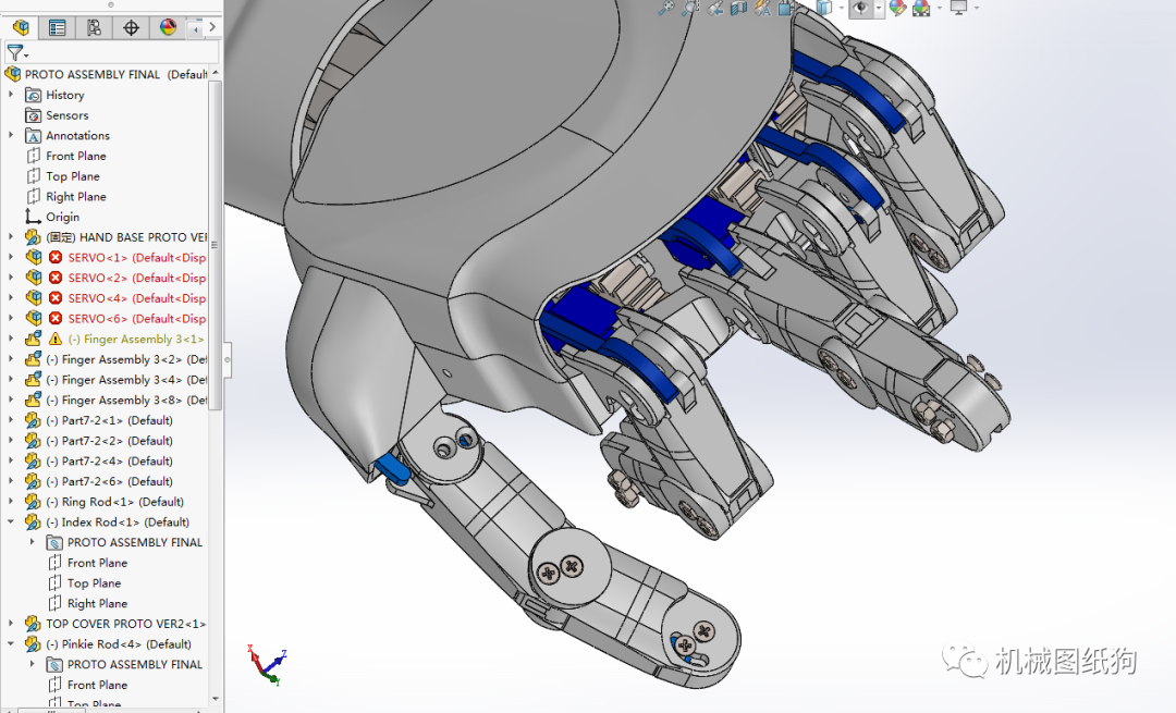 机器人仿生机械臂机械手掌模型3d图纸solidworks设计