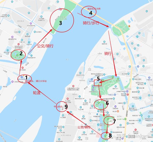主要包含:浦口码头,浦口火车站,浦口公园,桥北滨江公园,南京长江大桥