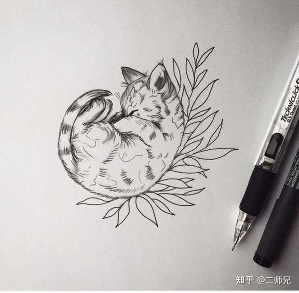 可爱的猫咪系列纹身手稿推荐