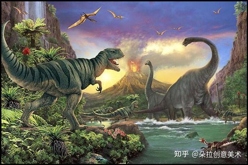 恐龙进行组装画出恐龙的生活环境将小恐龙粘贴在背景上学生作品欣赏注