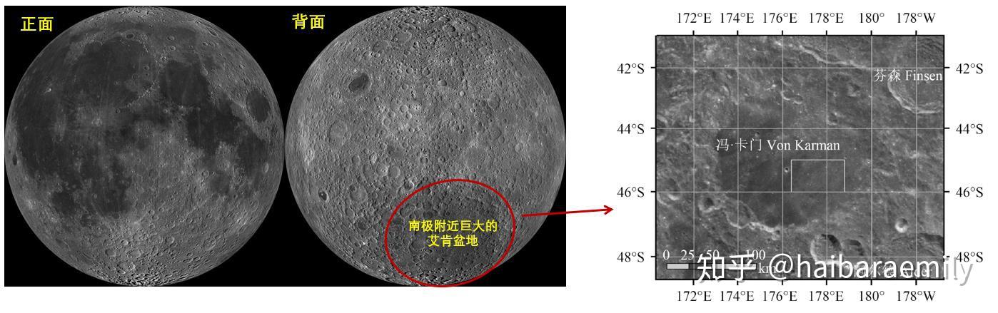 9°e)中,并释放月球车进行探测.图:月球背面的冯·卡门撞击坑.