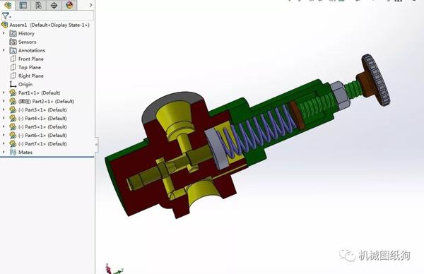 泵缸阀杆弹簧式减压阀半剖结构3d图纸solidworks设计