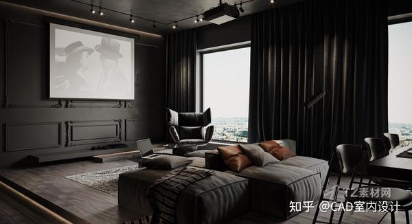 霸道总裁风现代暗黑风格客厅3d模型corona材质灯光