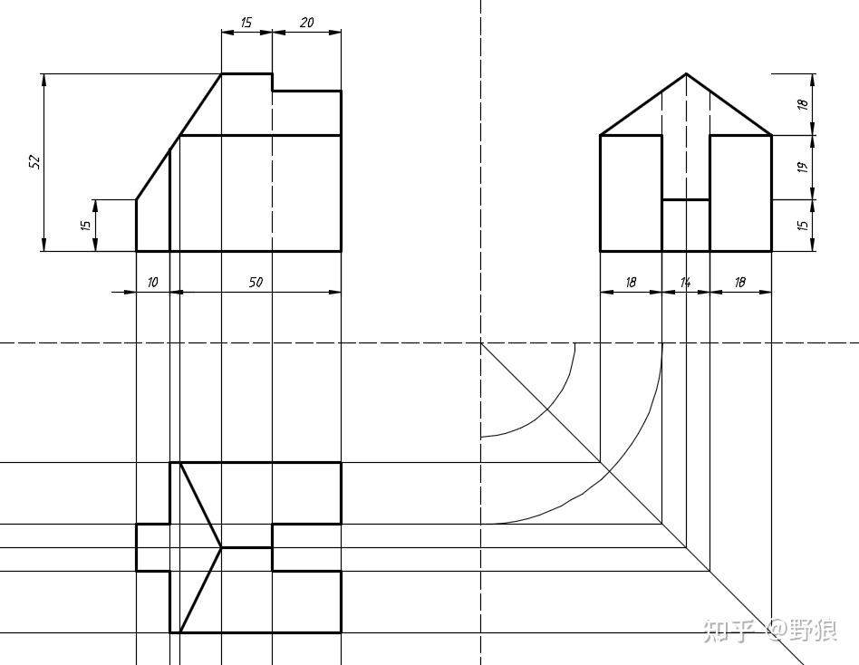 cad2014这要怎么画第三视图啊?