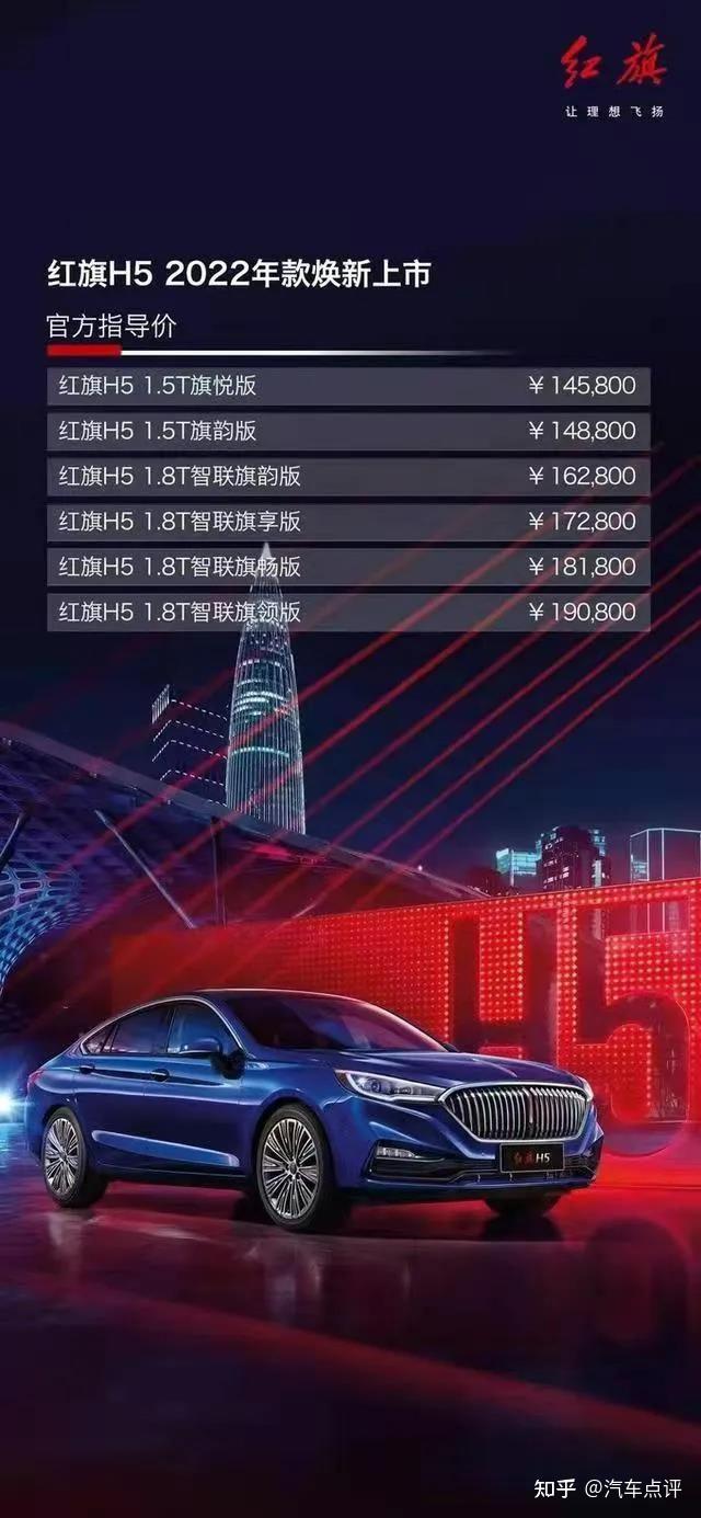 配置有增有减2022款红旗h5起售价1458万元