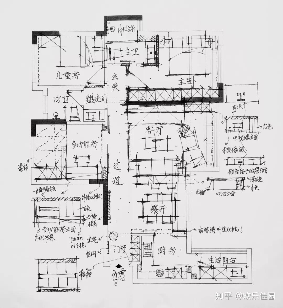 空间体块建模设计师前期通过空间体块建模与手绘表达的方式,快速的