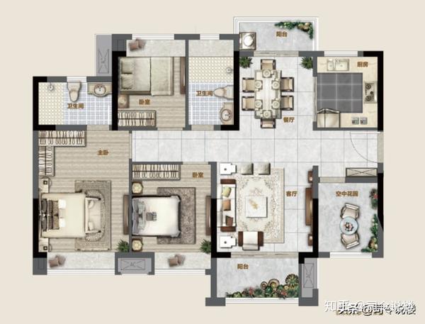 建面约108㎡四房两厅户型图