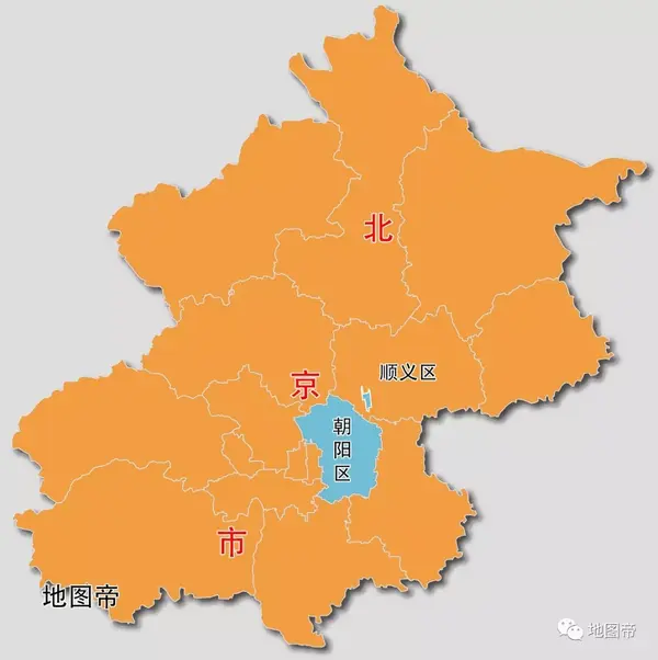 地图帝 翻开北京市的政区图,我们会发现顺义区有一块地,隶属于朝阳区图片