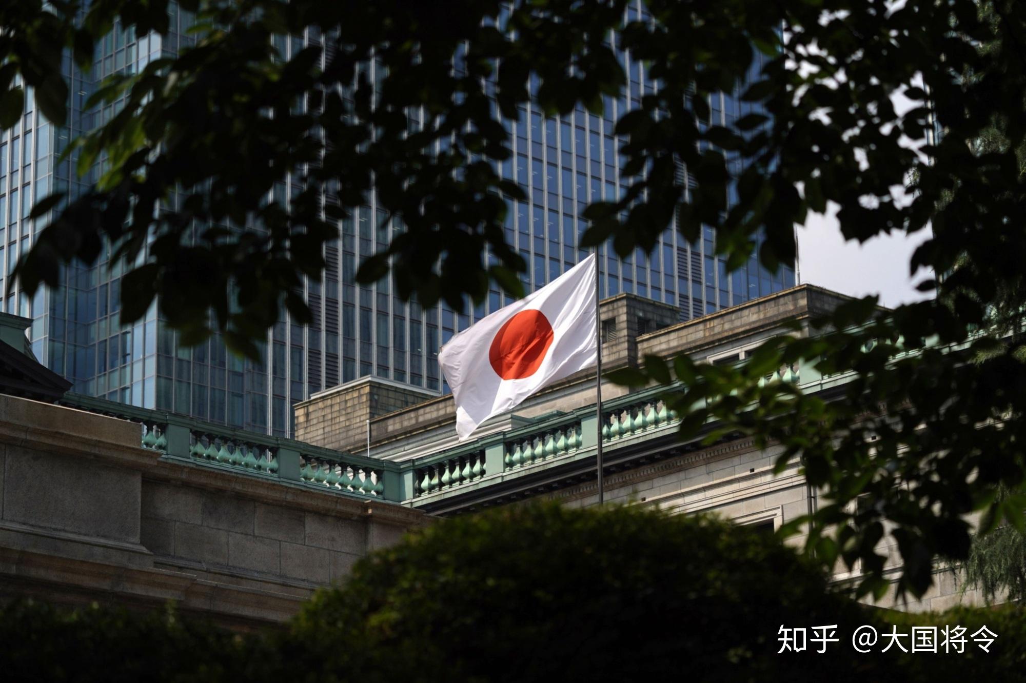 图|日本国旗在东京的日本银行总部外飘扬