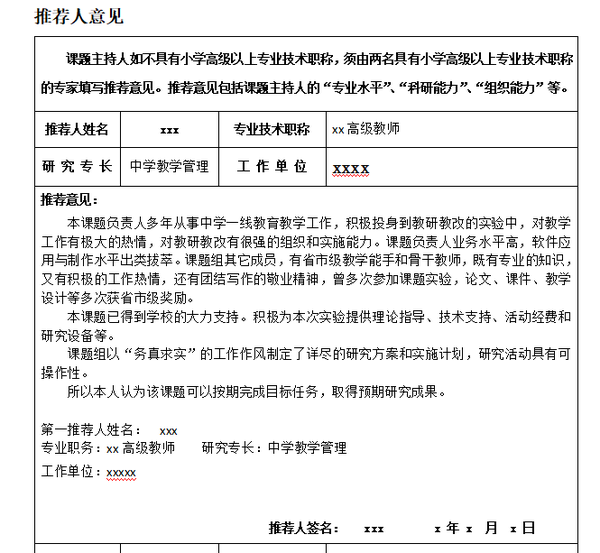 有能力担任课题主持人 对被推荐人申报的课题预期成果和推广想法有一