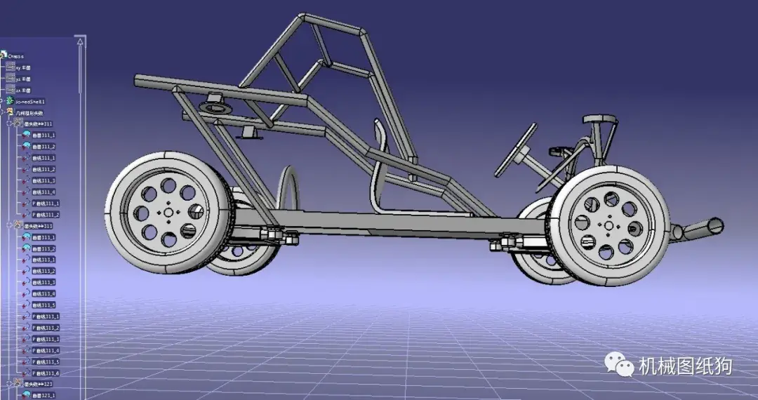 卡丁赛车chassisgokart钢管车底盘3d数模图纸igs格式