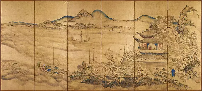 腾子京请人画了一幅岳阳楼的风光画《洞庭秋晚图,并给范仲淹写