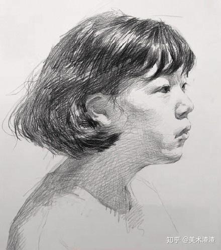 侧面女青年素描步骤图
