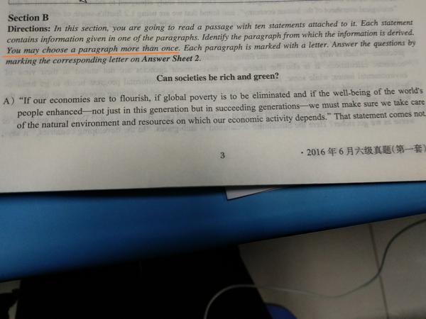 急英语四级考试的信息匹配题长篇阅读还有重复答案的情况呢一个段落被