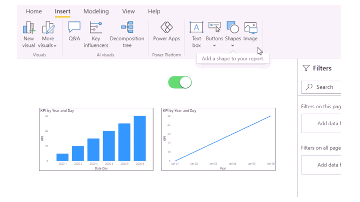 step 3:  再加入两个 text box: 分别命名为bar chart , line chart