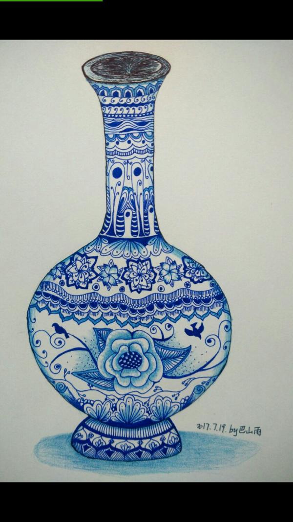 手绘禅绕画之青花瓷瓶(附步骤)