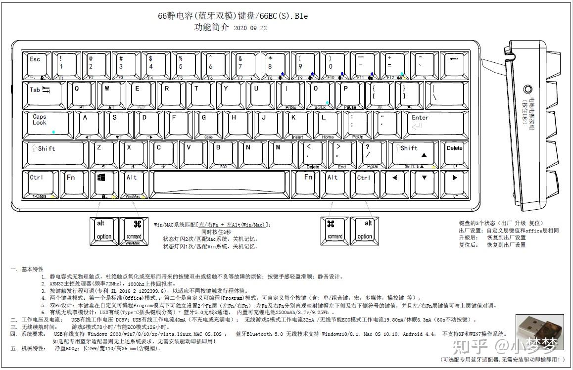 说明书第二页比较强大的地方是全键盘都可以编程,两个fn层键值设置