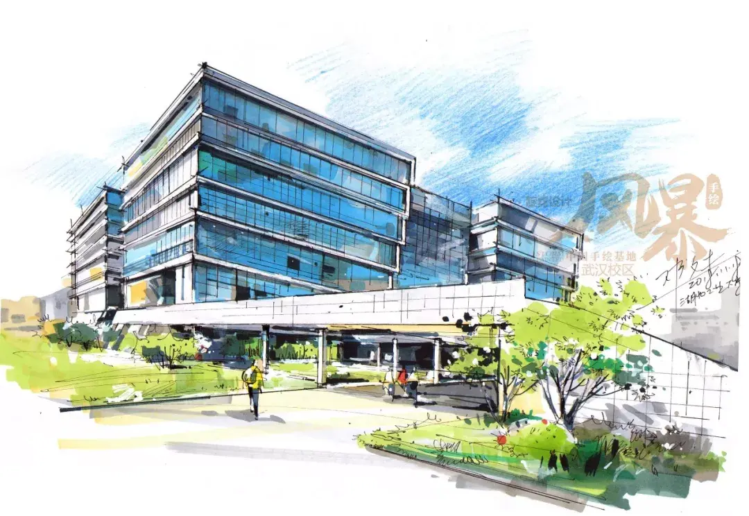 钢笔▲《中国地质大学校园风光》杨璐玮绘最美高校工具:马克笔 彩铅